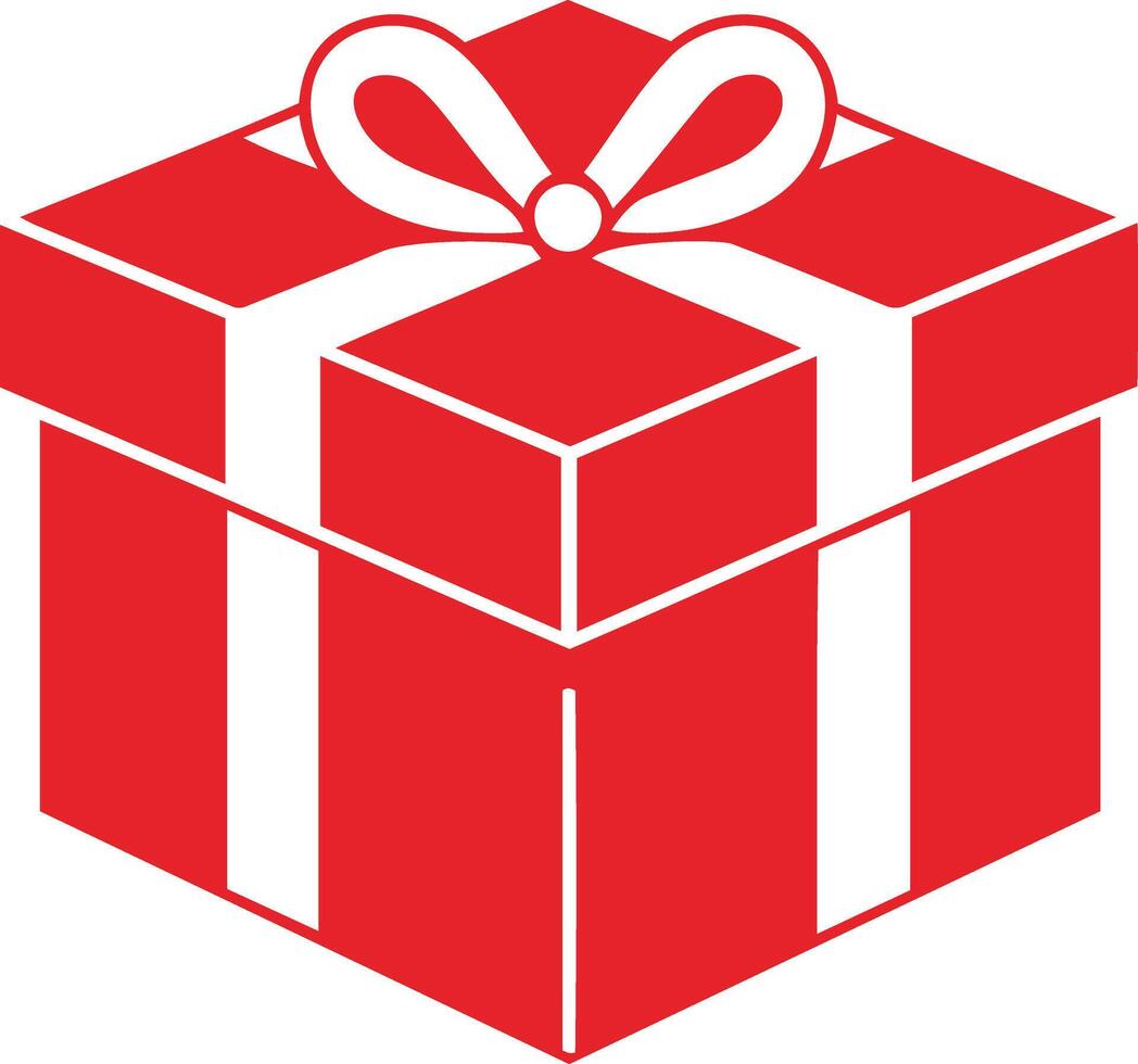 Red gift box icon illustration for birthday or wedding collection. Merry Christmas and Happy New Year gift box. vector