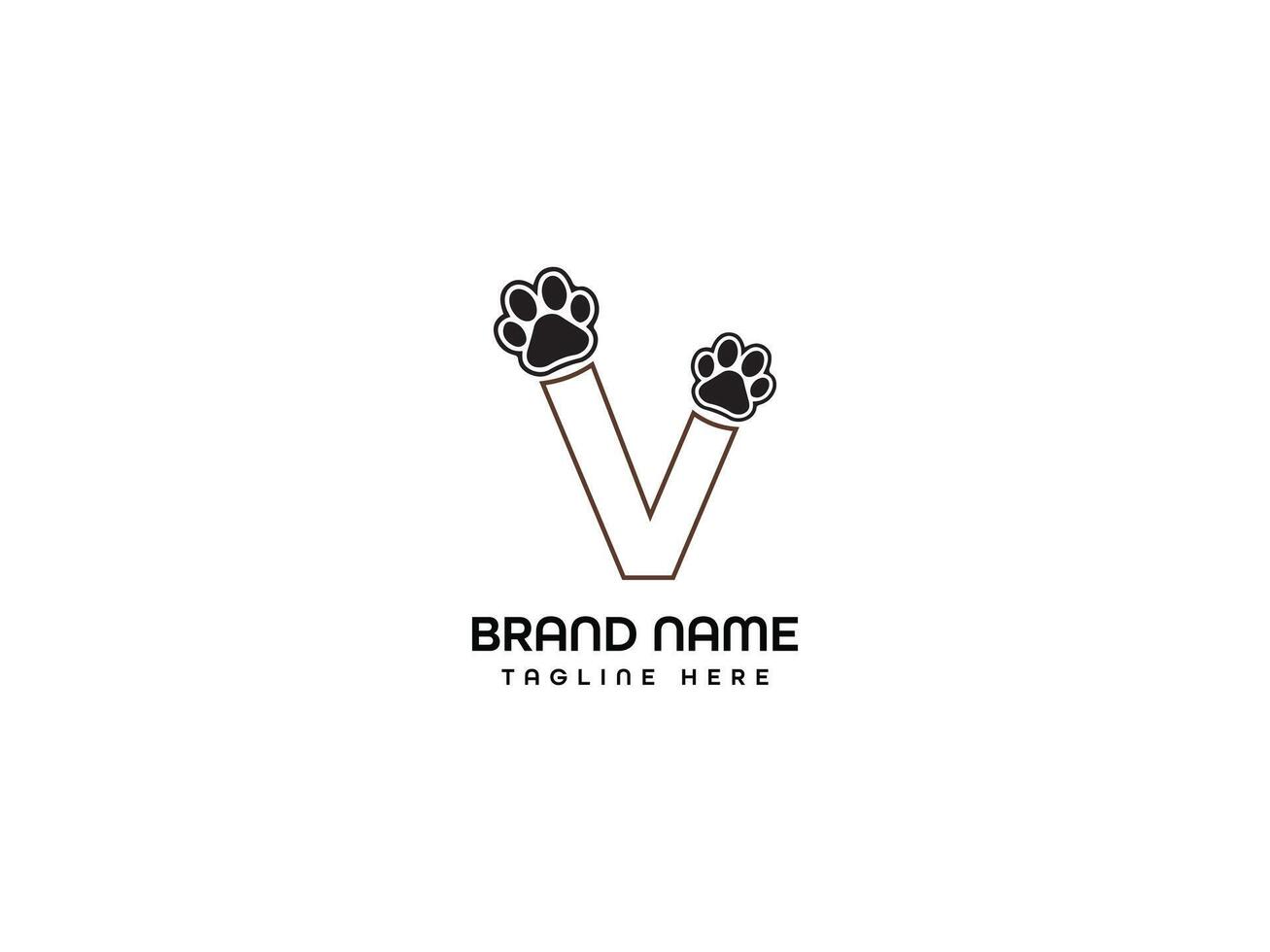 dog paw with negative space v letter logo design vector