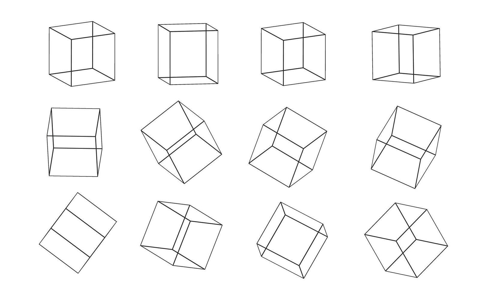 Sets of Cube 3d image different perspective. Illustration vector