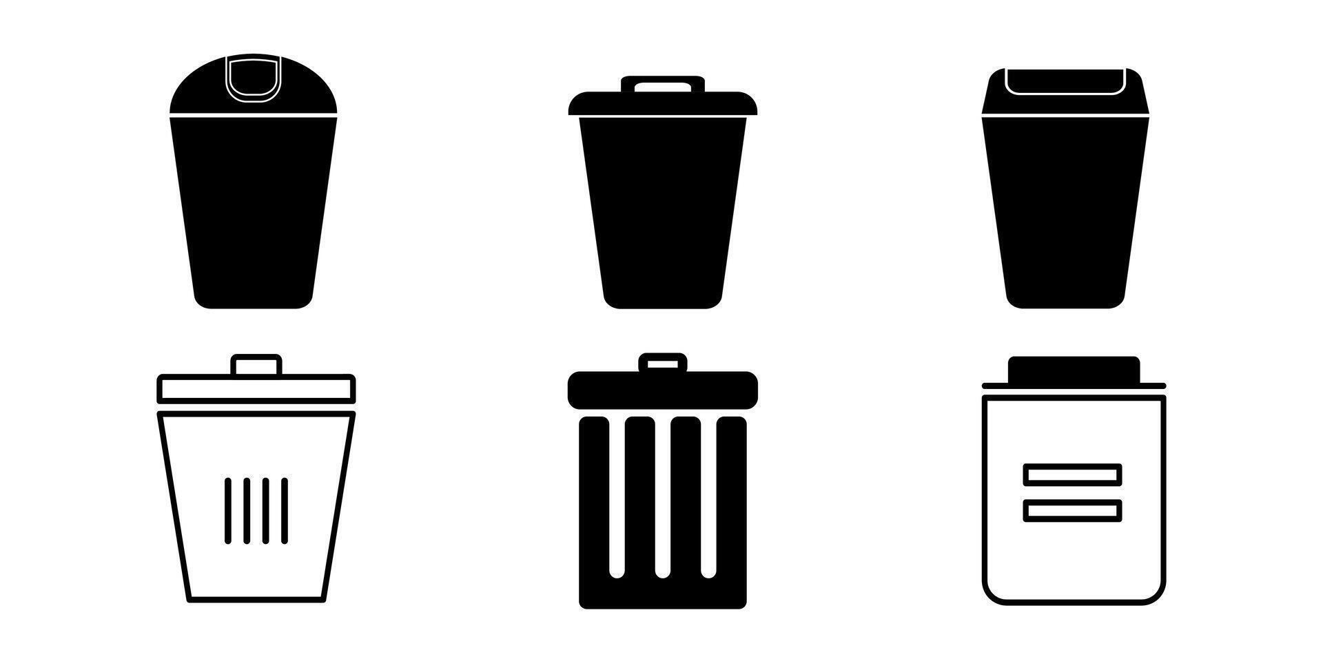 basura lata icono colocar. contorno negro. logo. vector