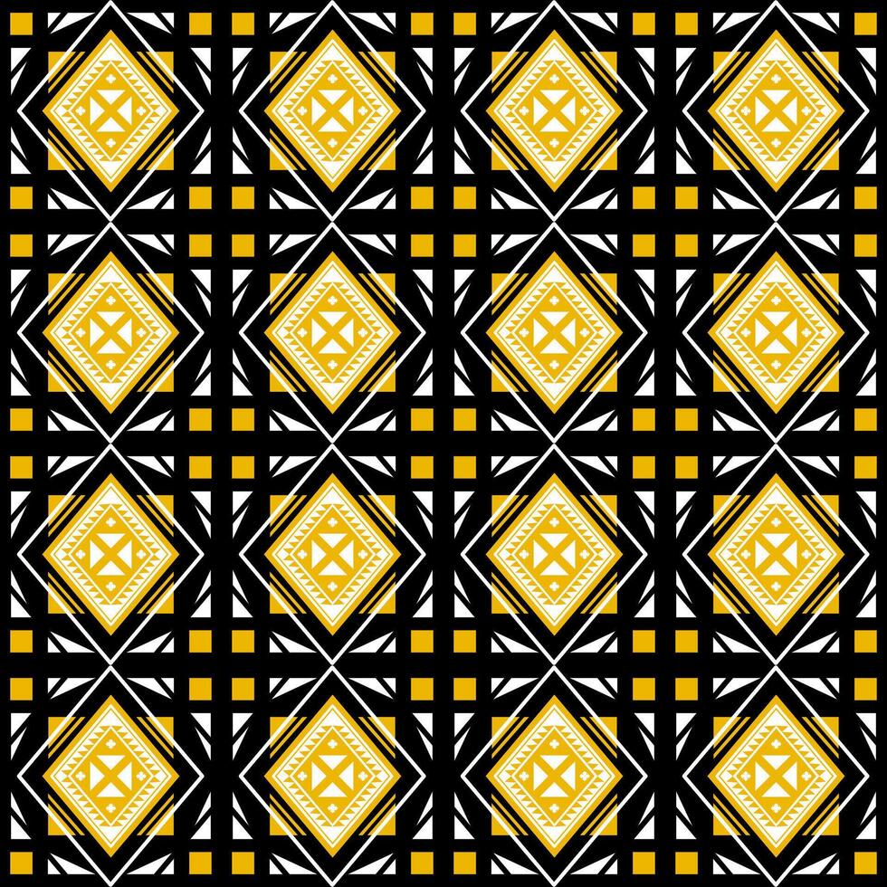 Abstract geometric pattern with lines, rhombuses a seamless background. Yellow and white on black background. vector