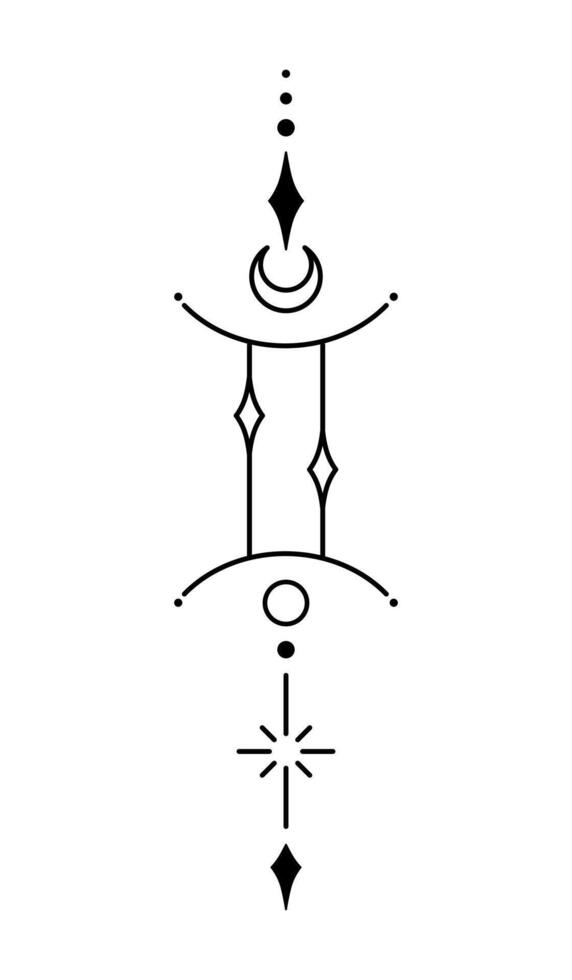 Gemini zodiac sign and symbol blackwork tattoo. Sacred geometry horoscope tattoo design, mystic symbol of constellation. New school dotwork, line art minimalist style tattoo. vector