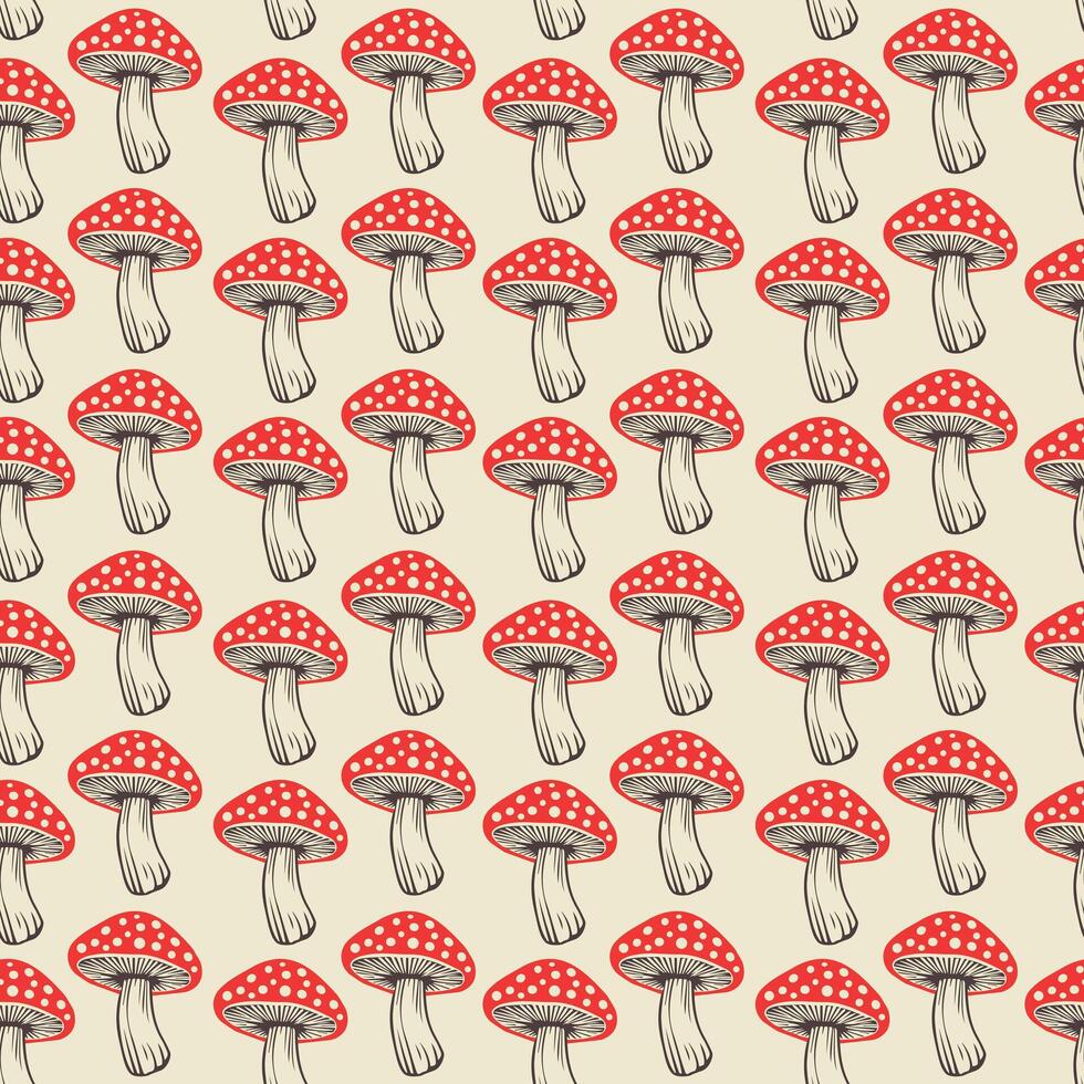 Seamless pattern. flat fly agaric mushroom black background. amanita vector