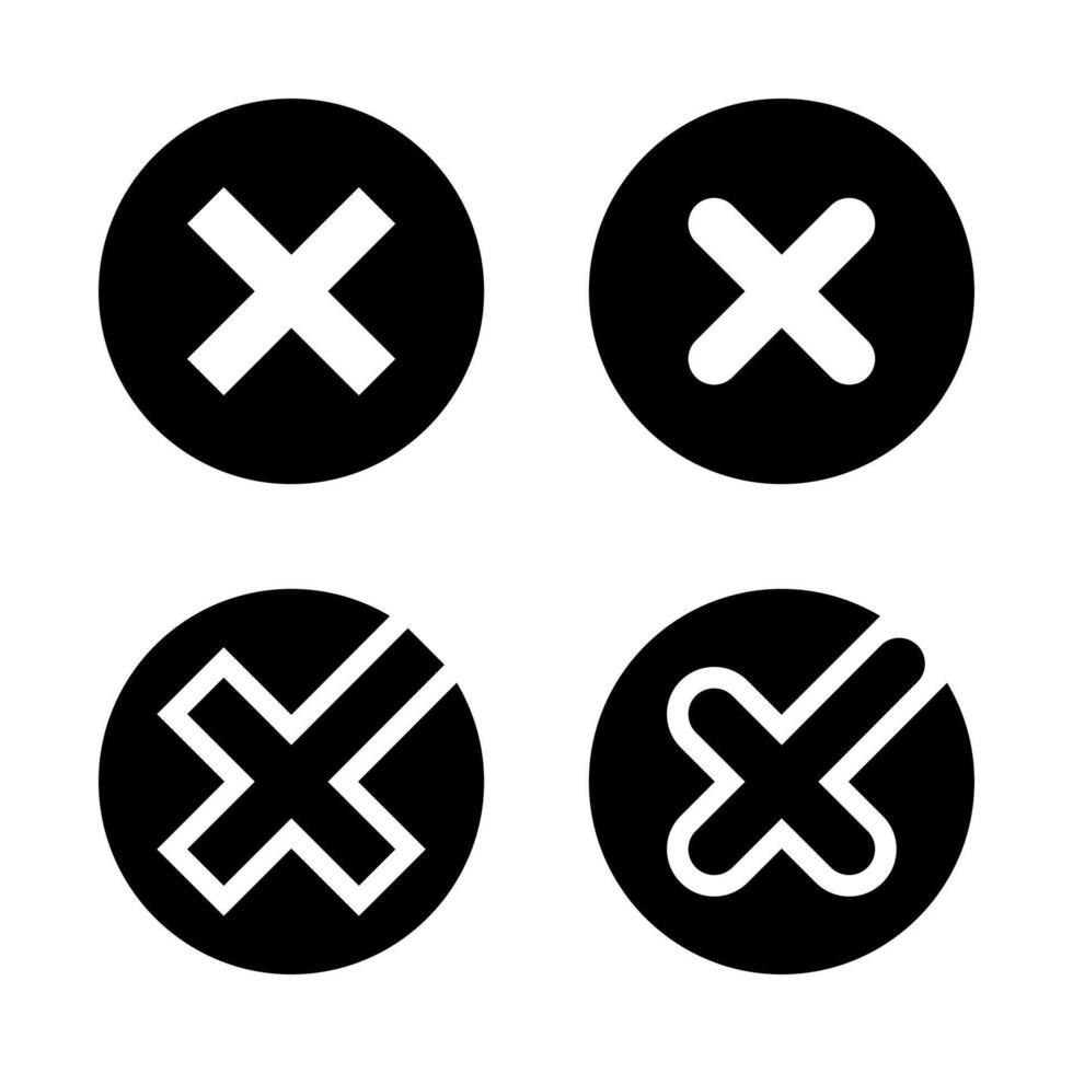cruzar firmar icono conjunto en negro círculo. X marca firmar símbolo vector