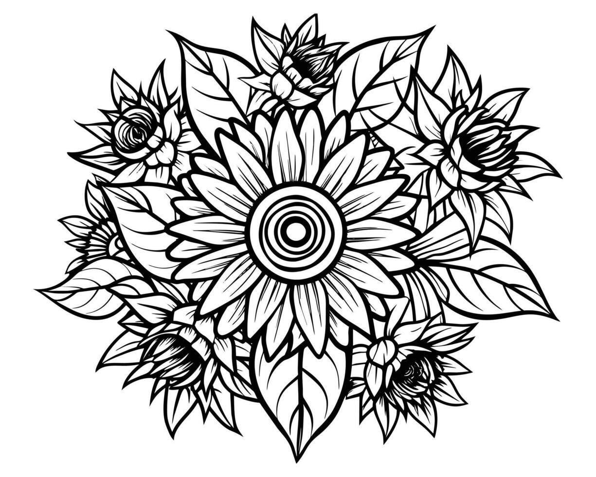 Pencil drawing flower of design vector