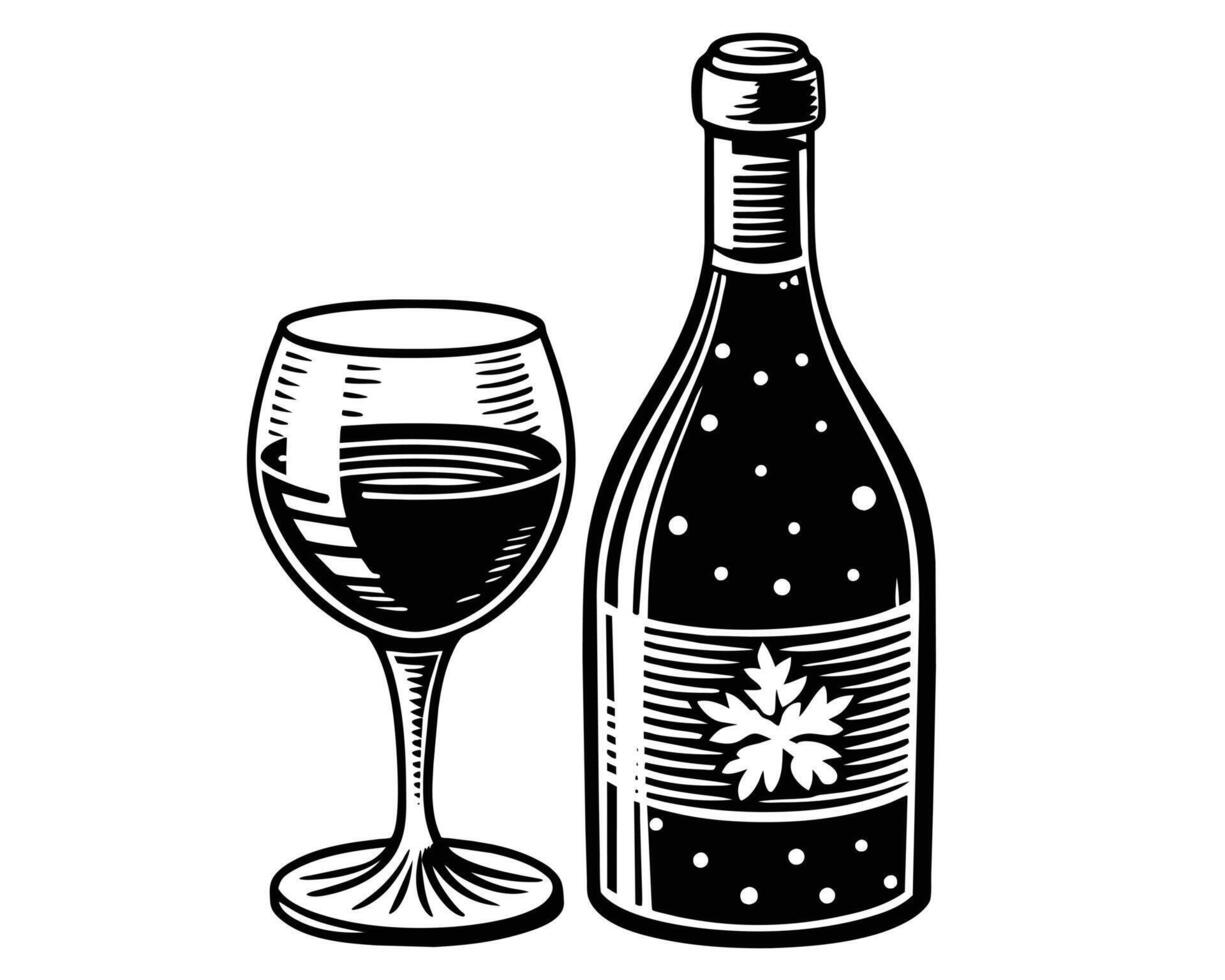 Wine bottle and glass vector
