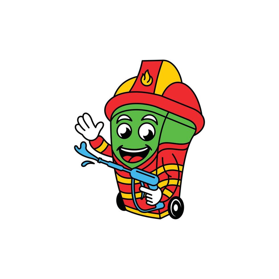 Trash Bin Fire Fighter Mascot illustration creative design template vector