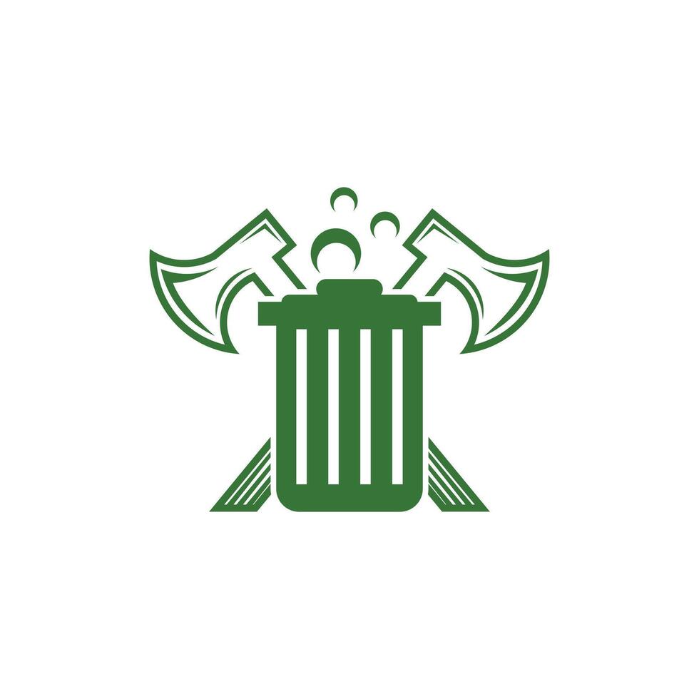 Trash Bin Cleaning with Axe tool logo design template vector