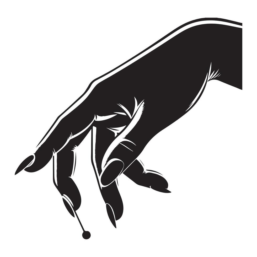 Closeup female hand making picking gesture, black color silhouette vector