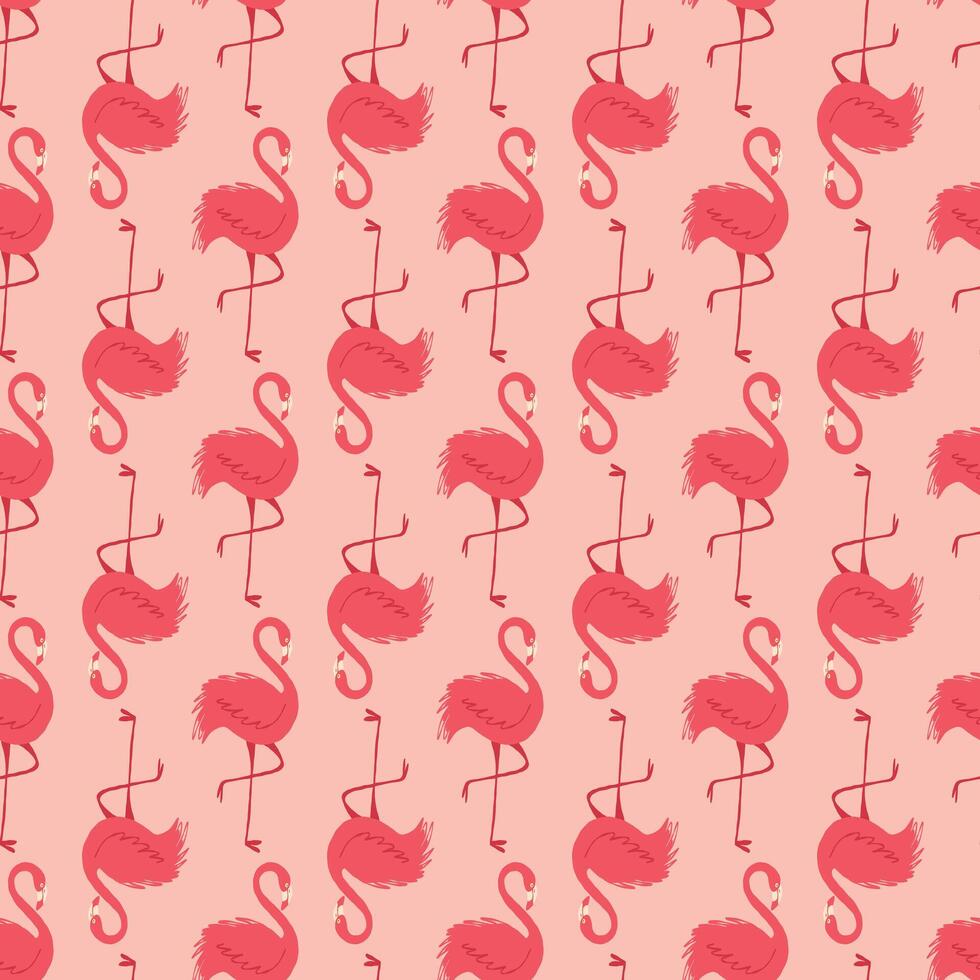 A pink and white pattern of flamingos vector