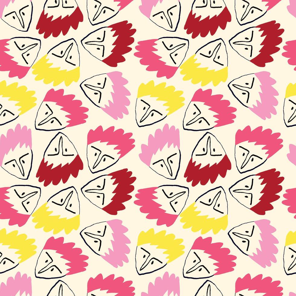 beige and pink seamless pattern with funny heads vector