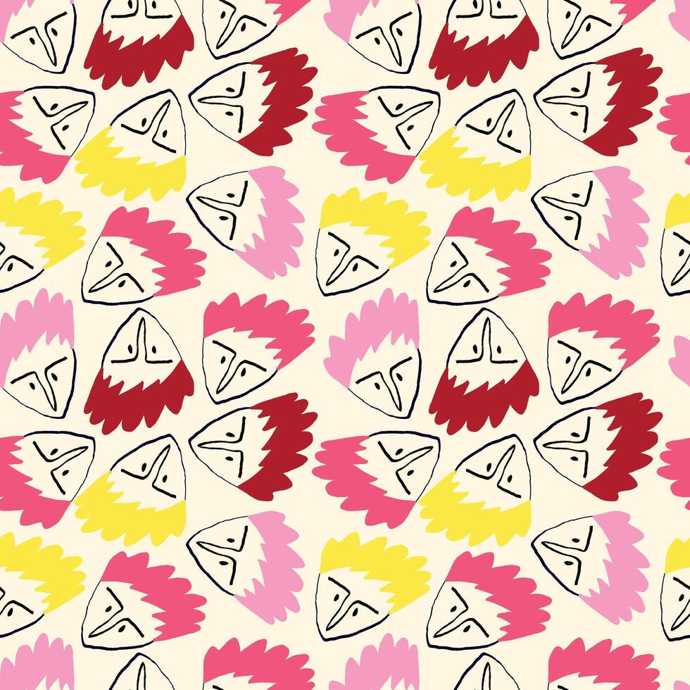 beige and pink seamless pattern with funny heads vector