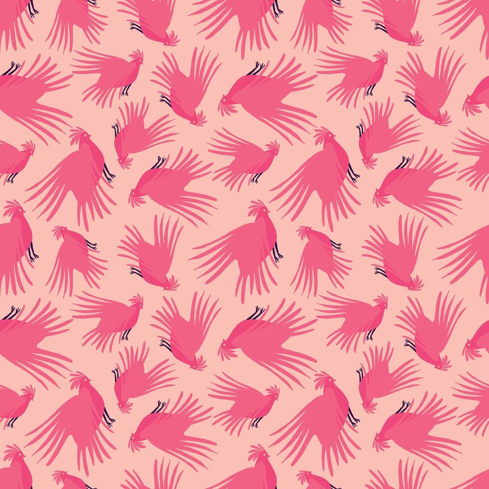 A pink and white pattern of birds flying in the sky vector