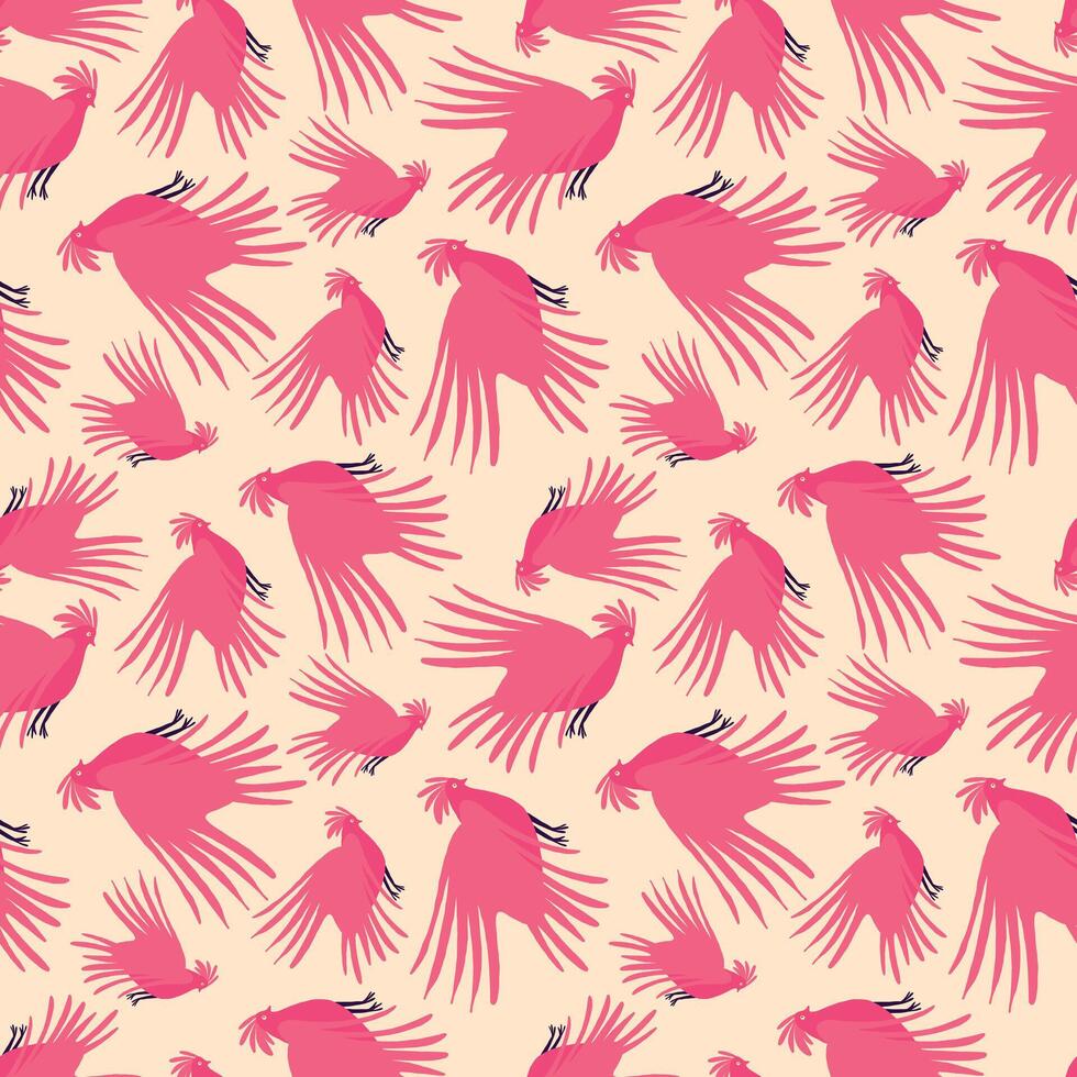 A pink and white pattern of birds flying in the sky vector