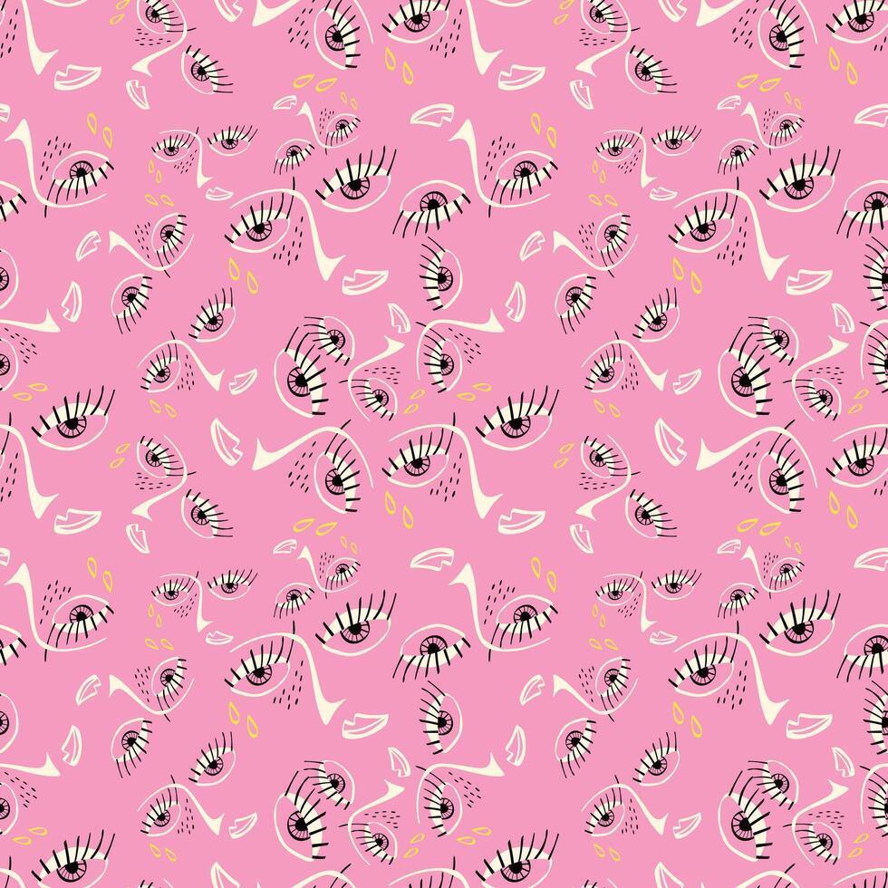 A pink background with a pattern of eyes vector