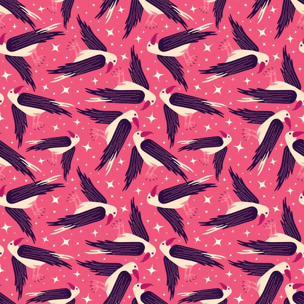 Seamless pattern with ravens vector
