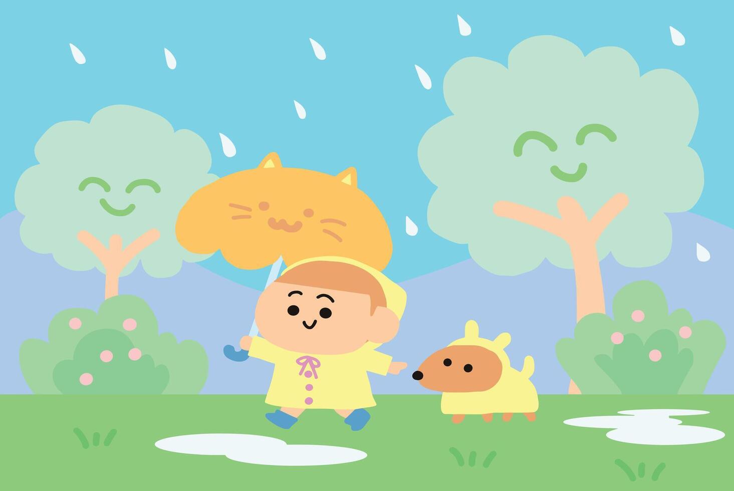 Cute boy with raining day vector