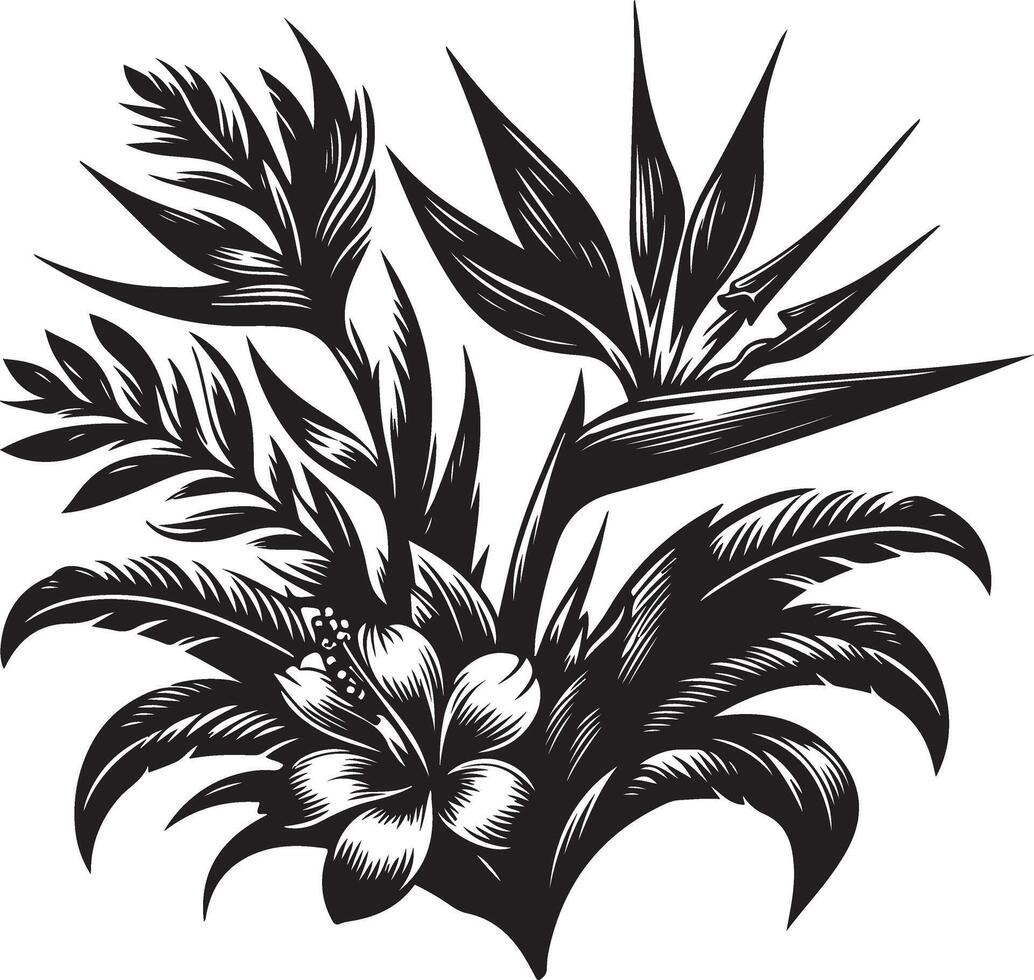 tropical flower, black color silhouette, black color silhouette vector