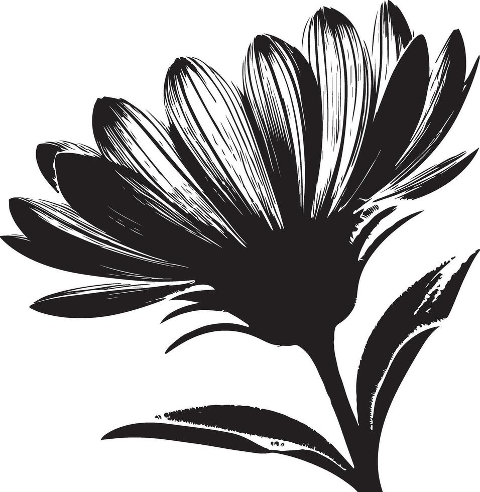 flower macro, black color silhouette vector