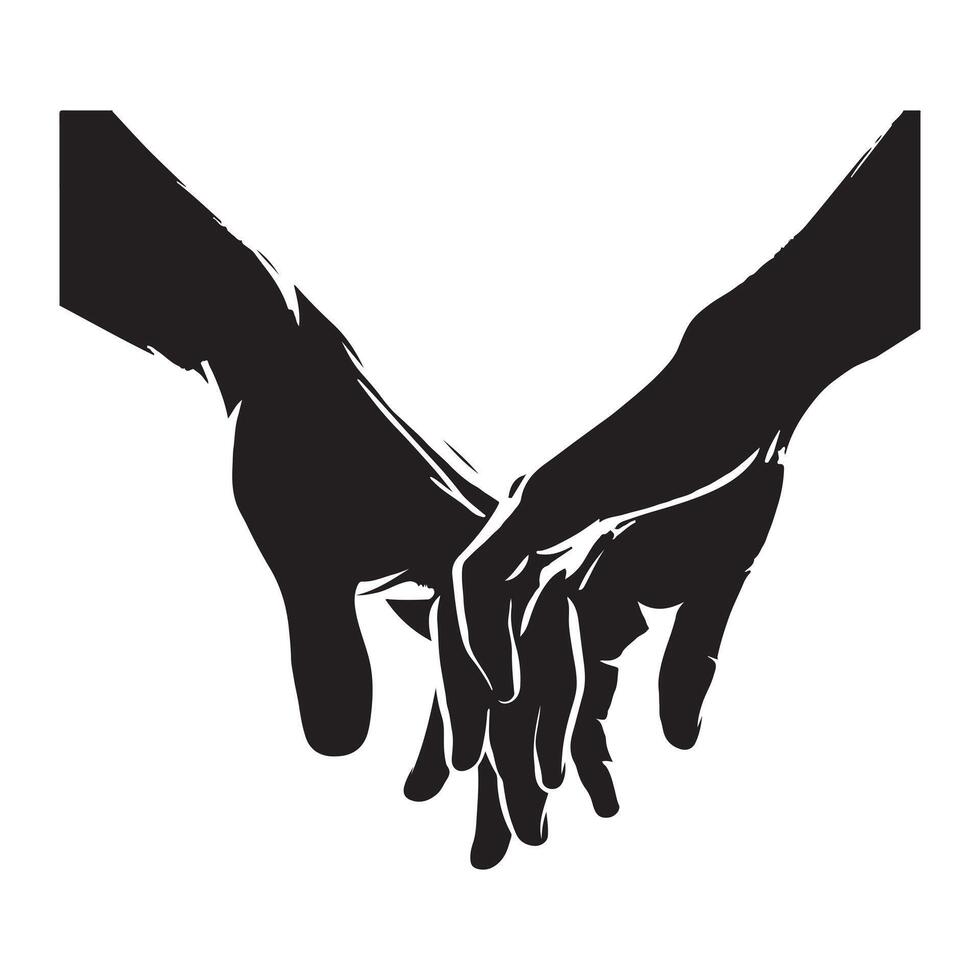 Holding hands isolated on white. Showing something Female hand gesture, black color silhouette vector