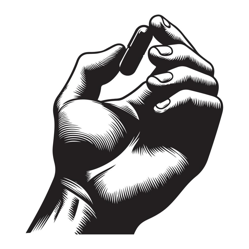 bare hand holding a pill, black color silhouette vector