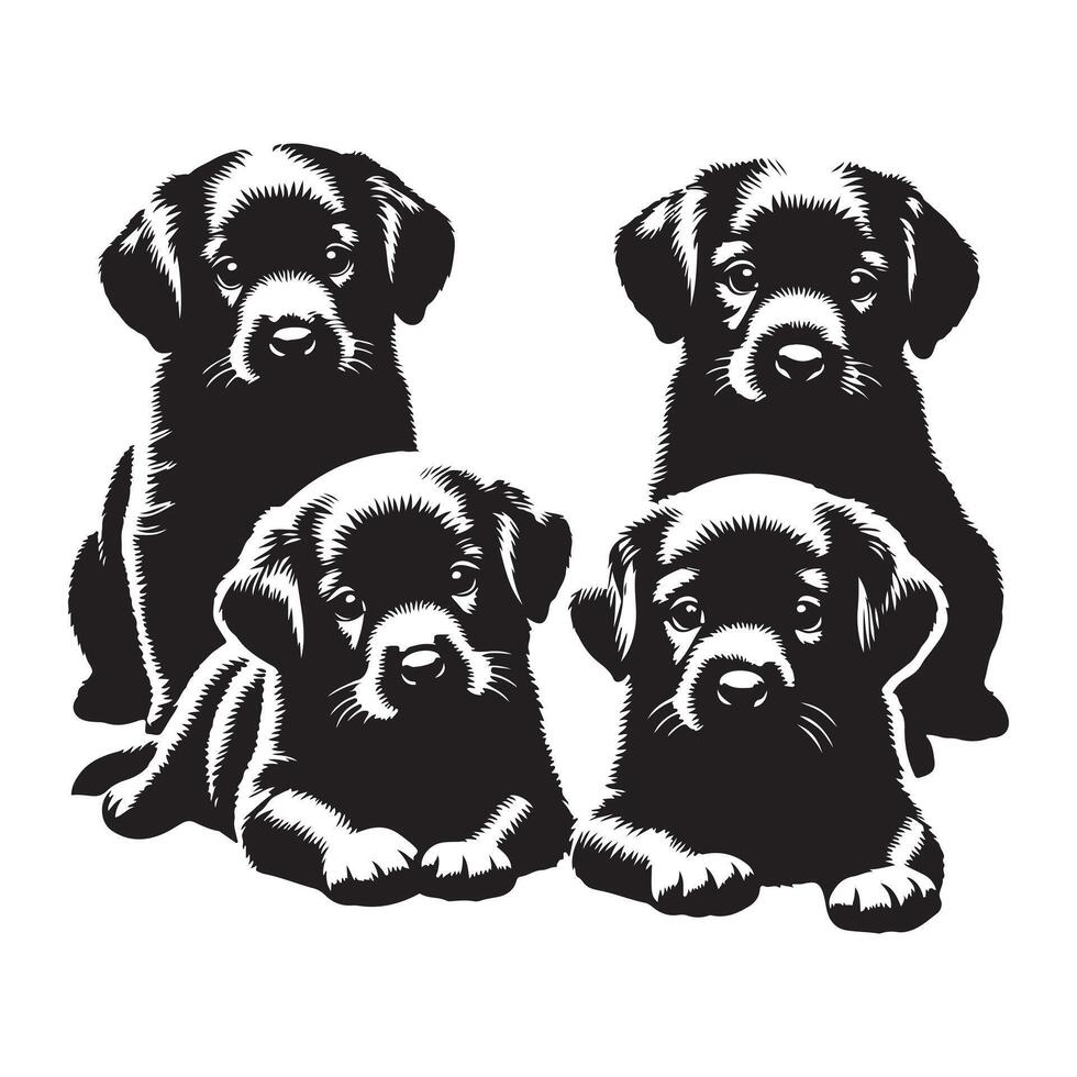 Four puppies , black color silhouette vector