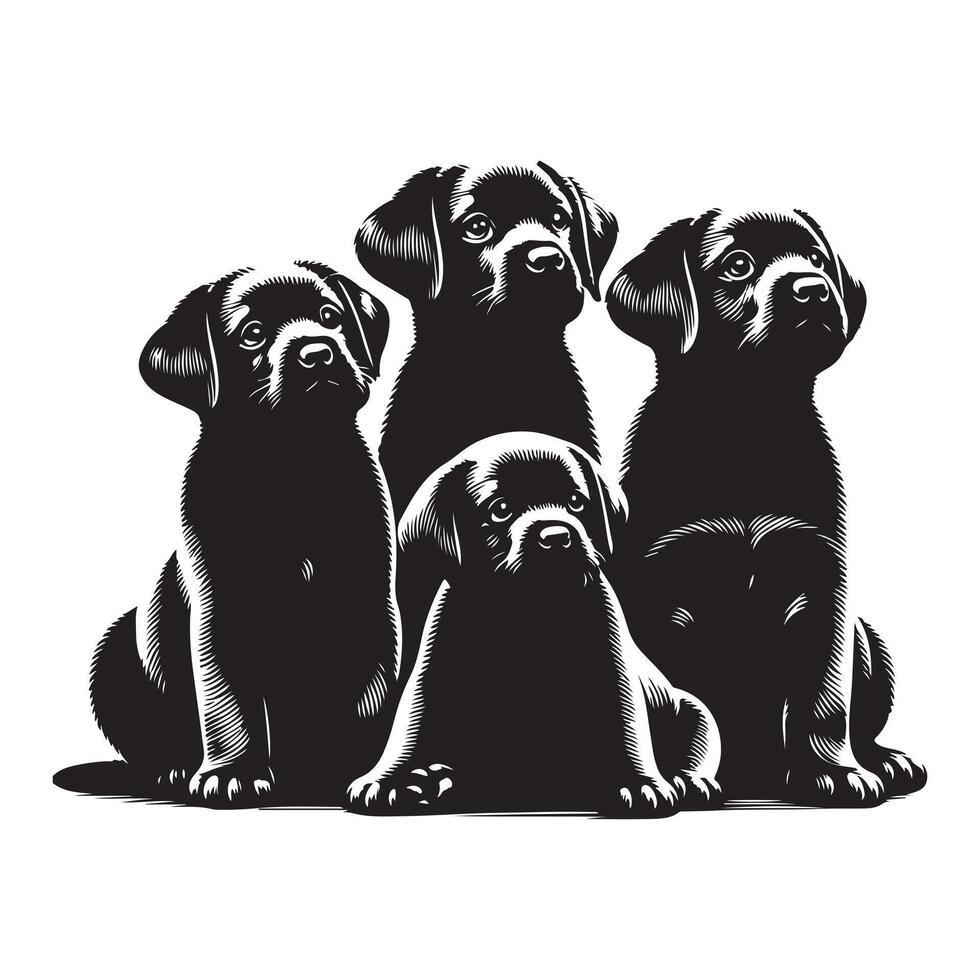 cuatro cachorros , negro color silueta vector