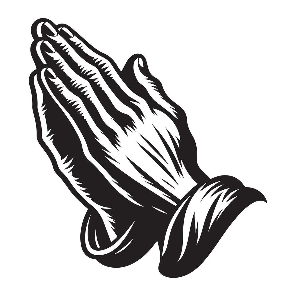 Gesture of the hands folded in prayer, black color silhouette vector