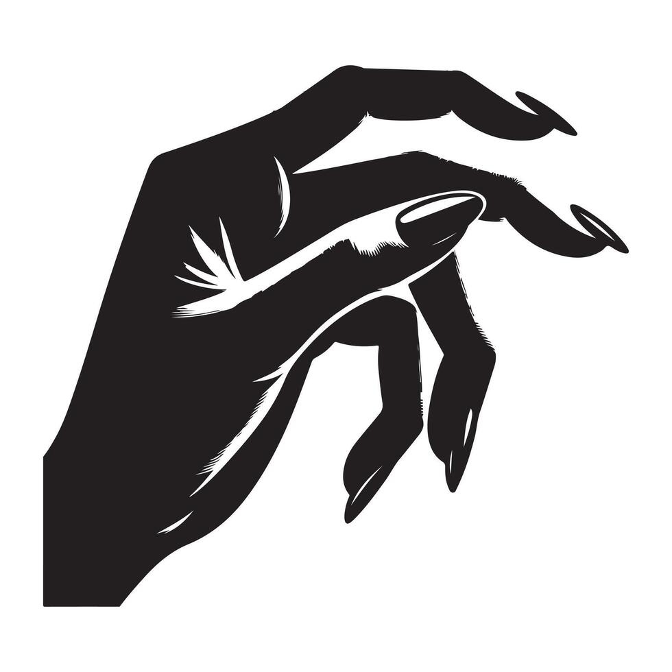 Closeup female hand making picking gesture, black color silhouette vector