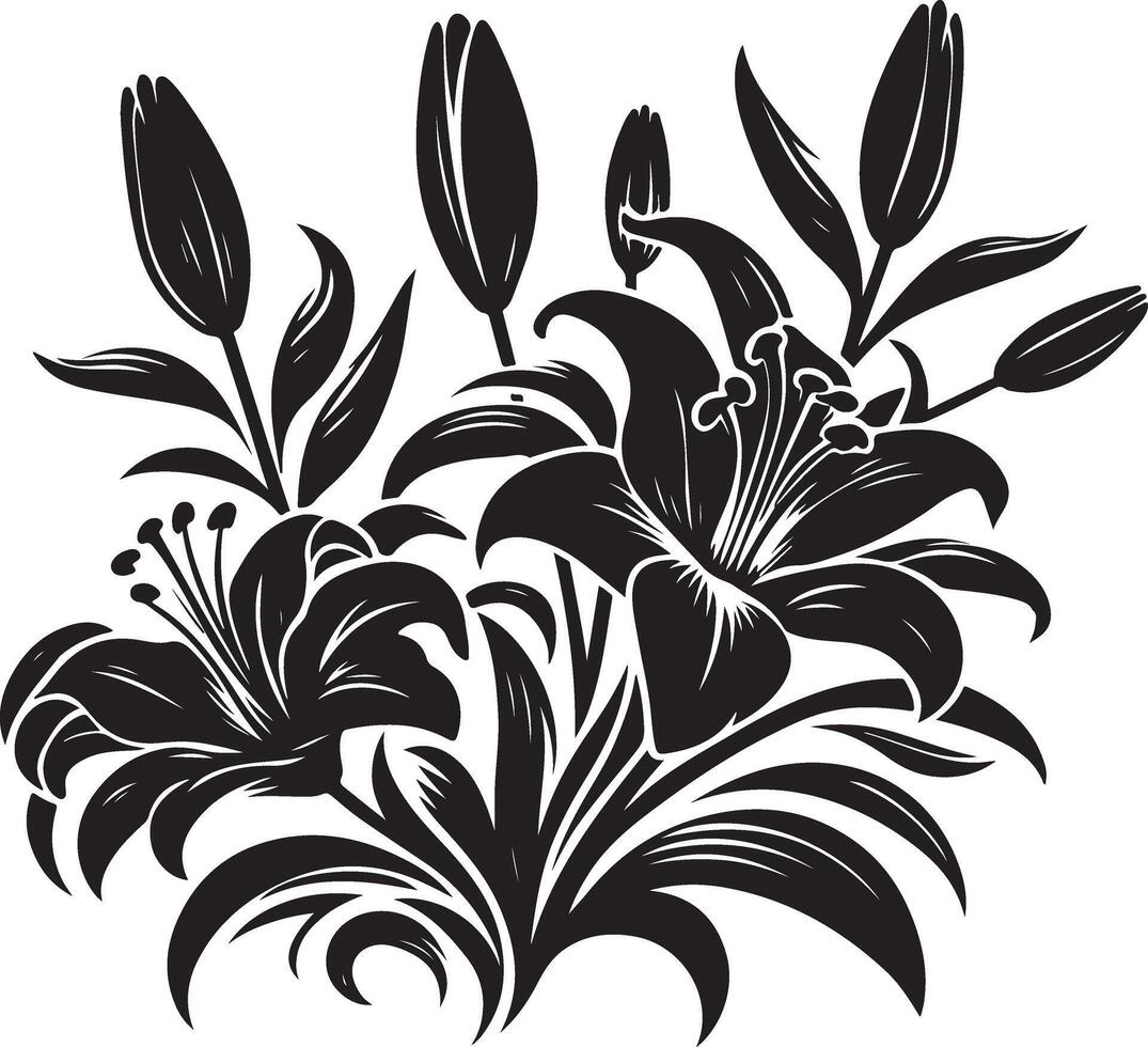 black silhouette of lily flowers, black color silhouette vector