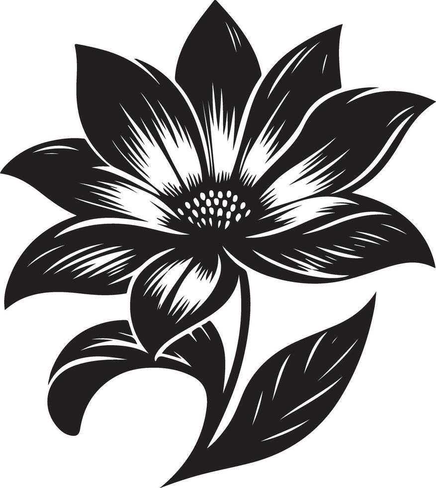 Silhouette of flower black and white isolated, black color silhouette vector