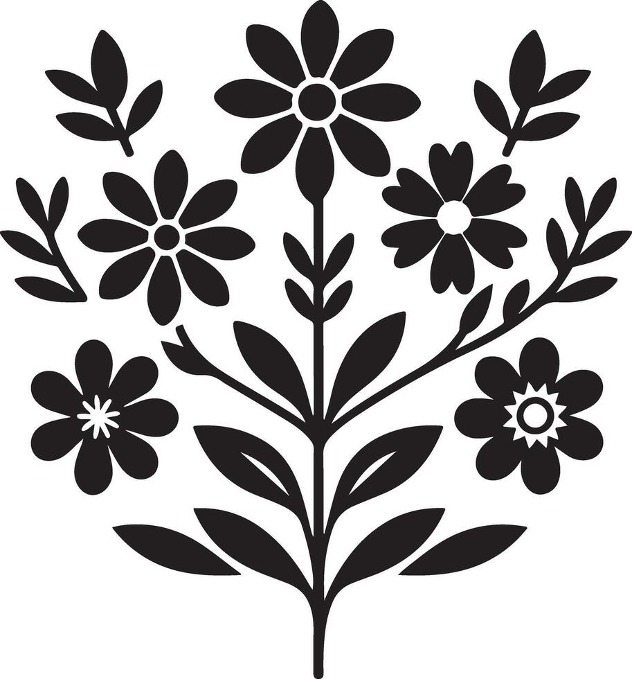Flat design flower silhouettes, black color silhouette vector
