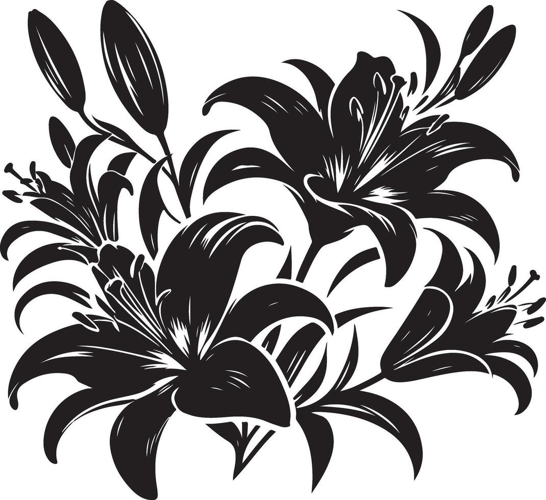 black silhouette of lily flowers, black color silhouette vector