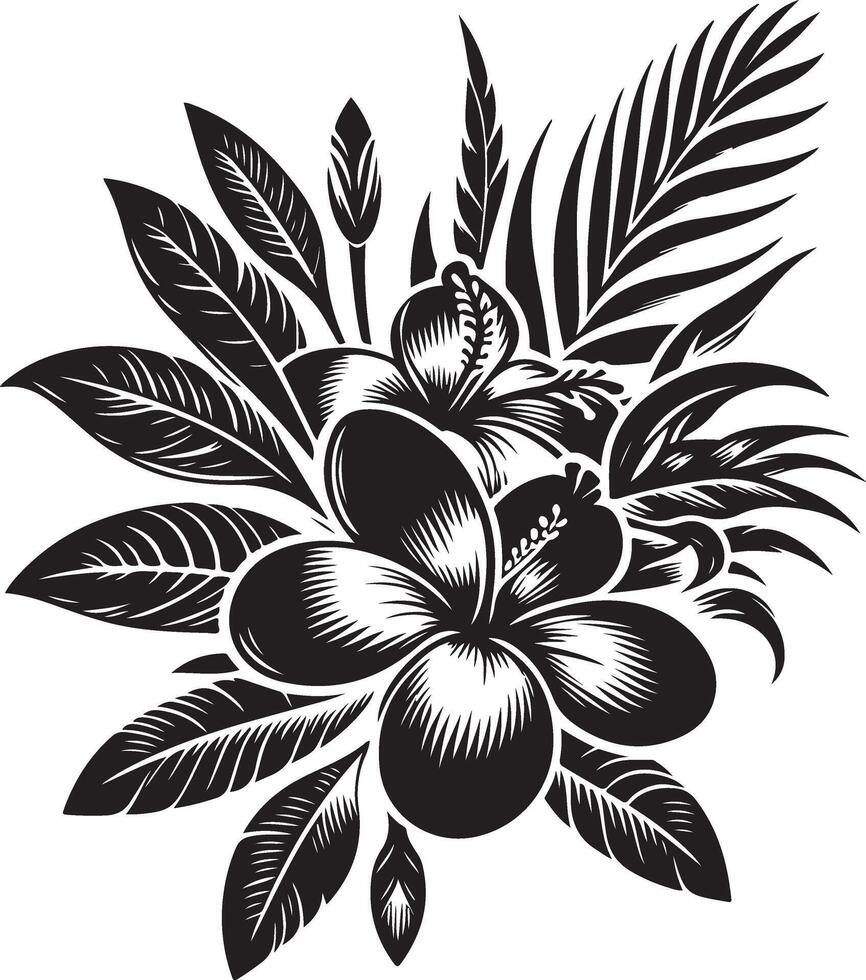 tropical flor, negro color silueta, negro color silueta vector