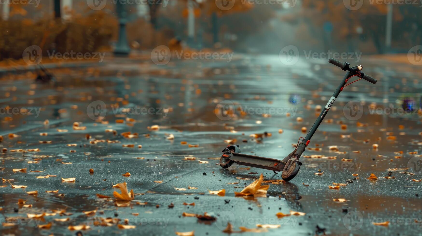 Close up of a wrecked electric scooter on road, depicting aftermath of significant crash photo
