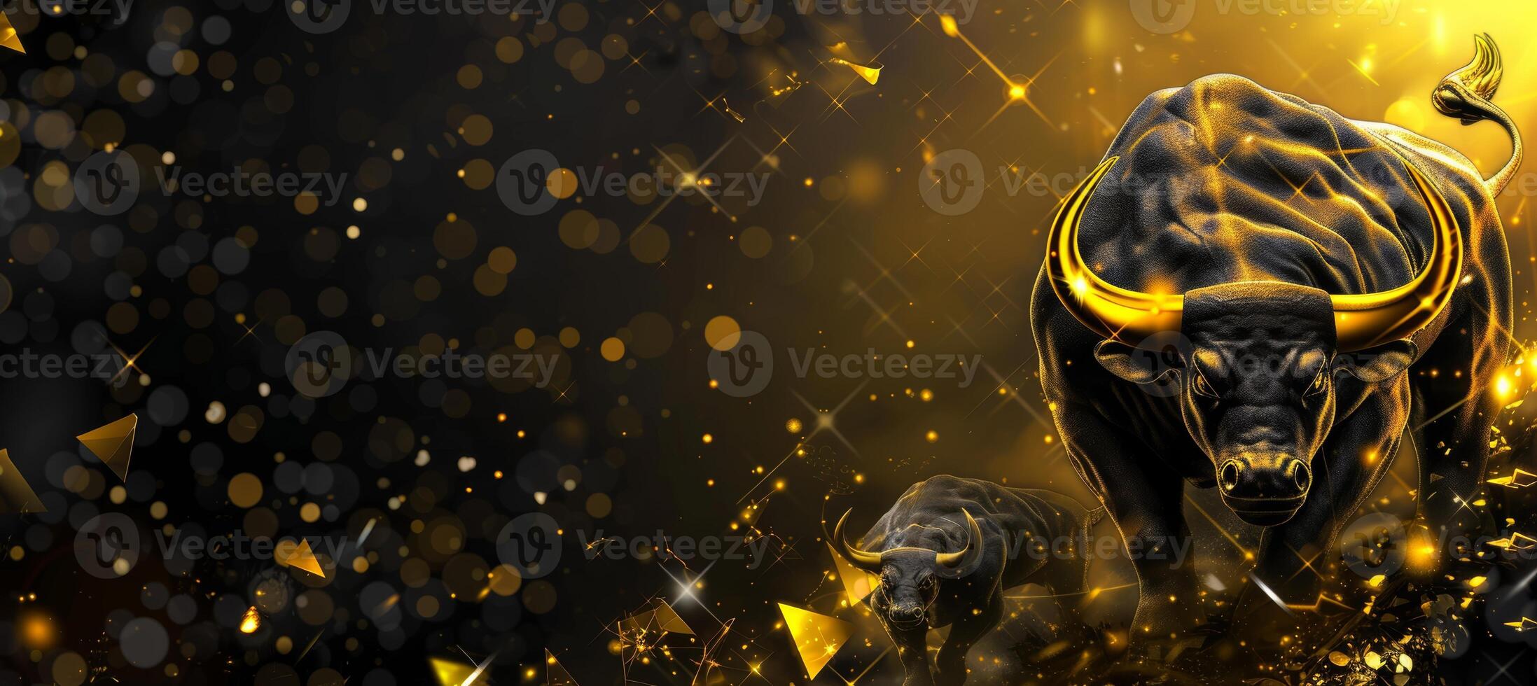 Gold and black bull vs bear stock market infographic chart with copy space award photo