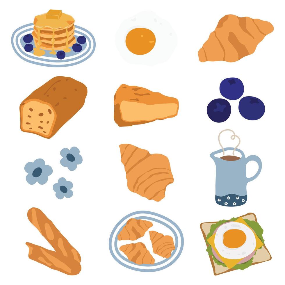 panadería o francés desayuno pegatinas, planificador pegatinas, bala diario pegatinas, álbum de recortes pegatinas panadería o francés panadería logotipos, insignias, etiquetas, íconos y objetos. vector