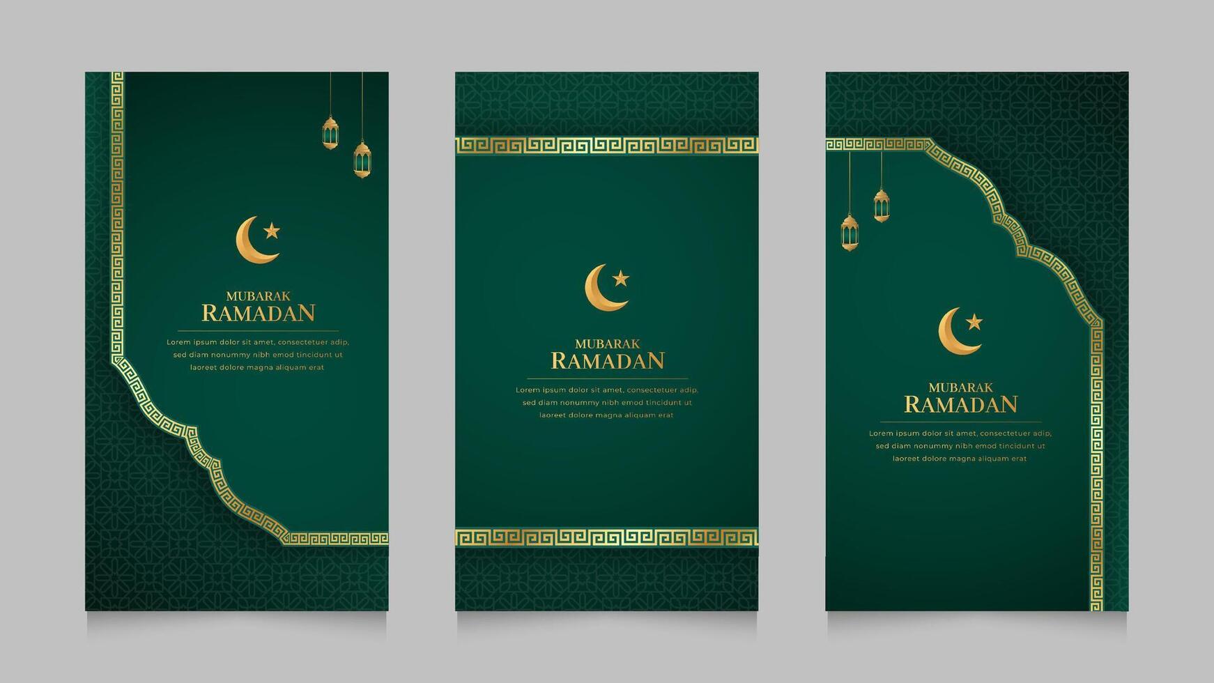 Ramadan Kareem Islamic Arabic Realistic Social Media Stories Collection Template Design with Pattern Border vector