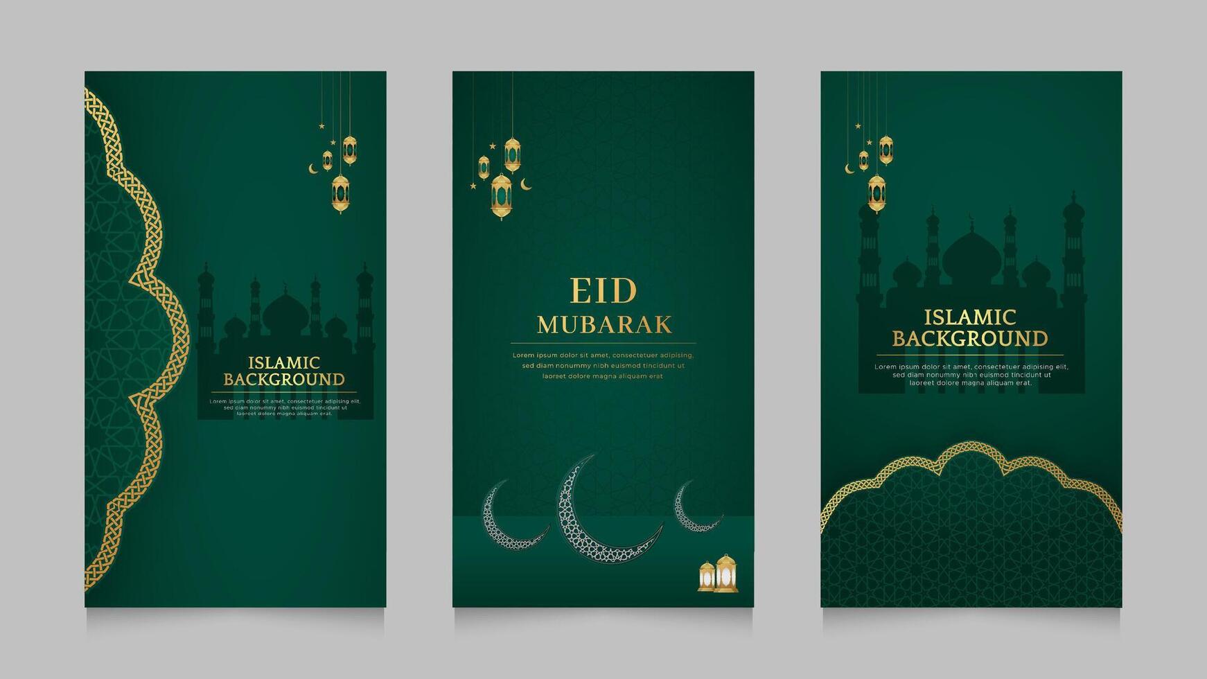 eid Mubarak y Ramadán kareem islámico realista social medios de comunicación cuentos colección modelo con mezquita vector