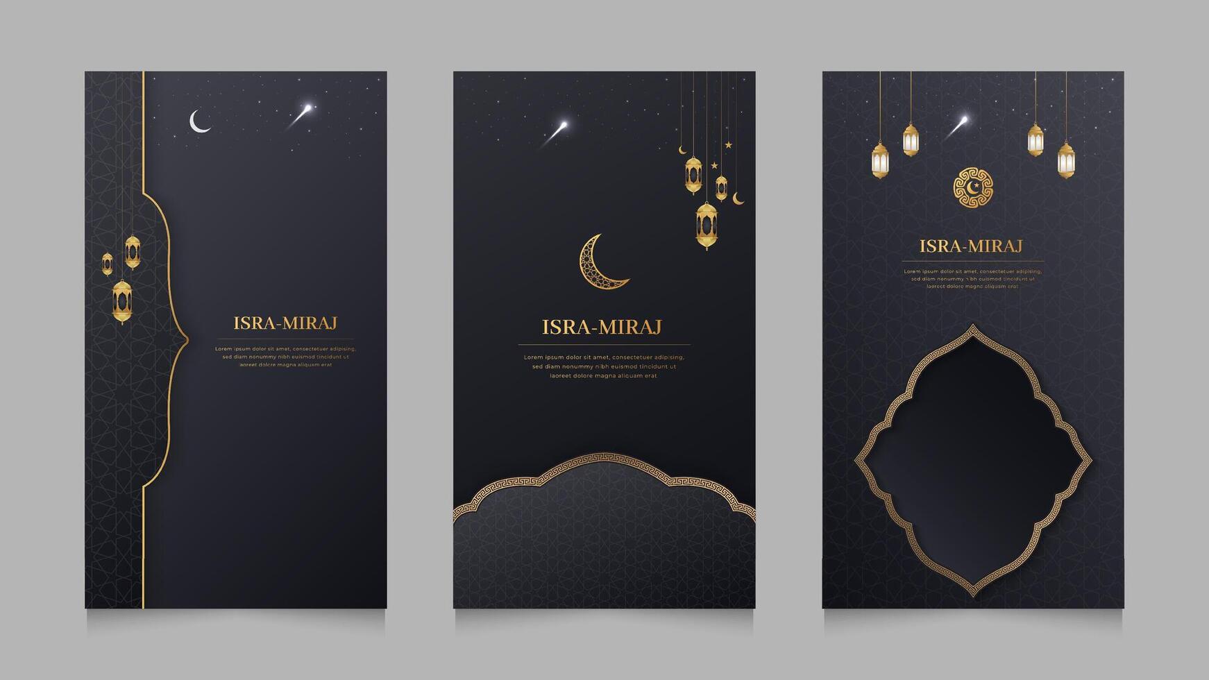 Isra Miraj Islamic Realistic Social Media Stories Collection Template Miraj un Nabi Night Journey vector