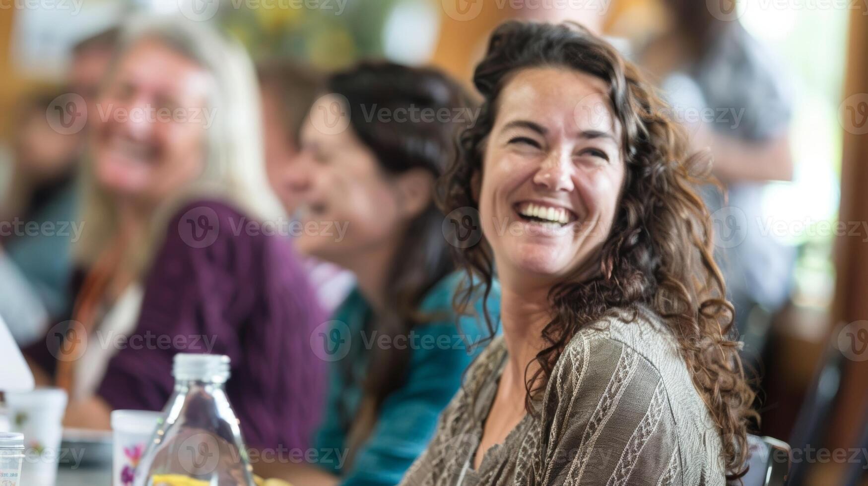 Laughter and lively conversation fill the space as participants share tips and tricks for using essential oils in their daily lives. 2d flat cartoon photo