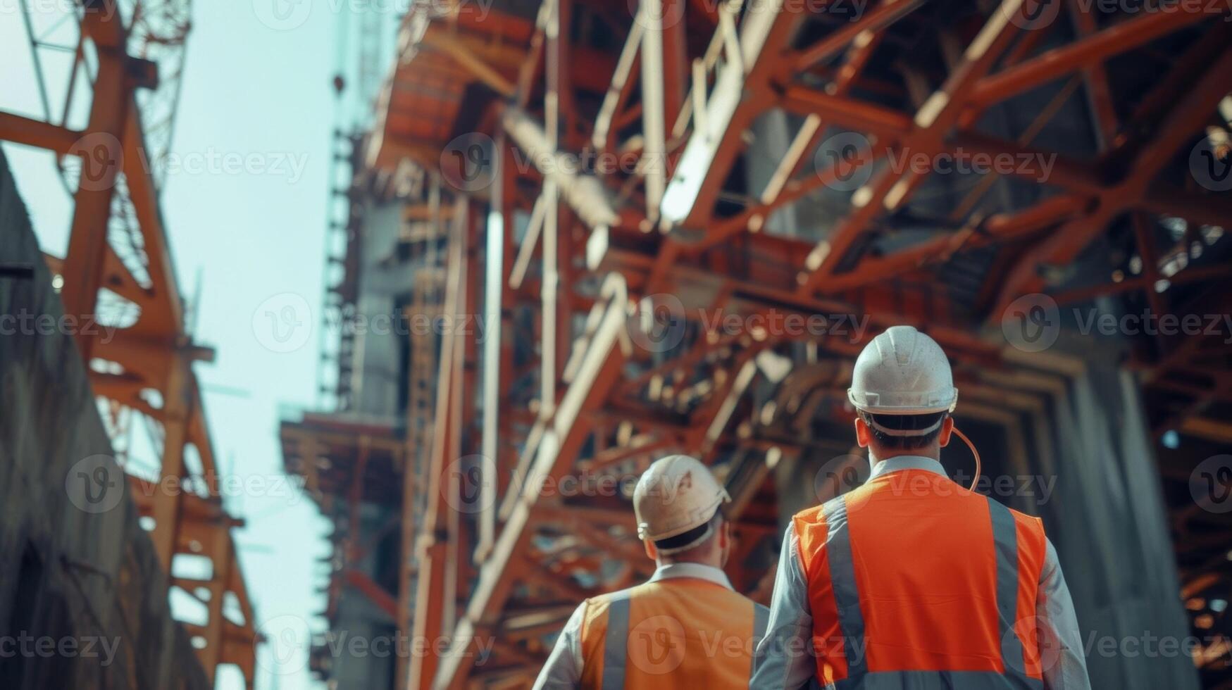 A team of engineers inspecting the bridge foundations making sure everything is sy and secure before moving on to the next step photo