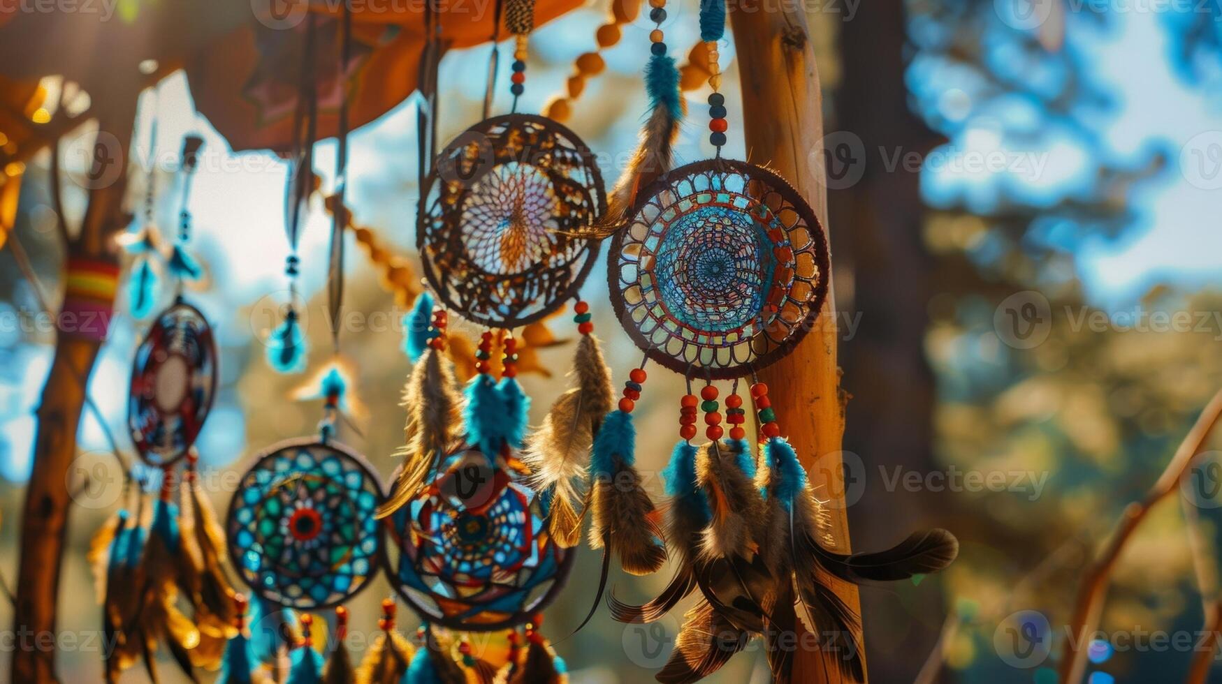 el festivales principal etapa es adornado con hermosa y intrincado atrapa sueños simbolizando el fusionando de dos único culturas foto