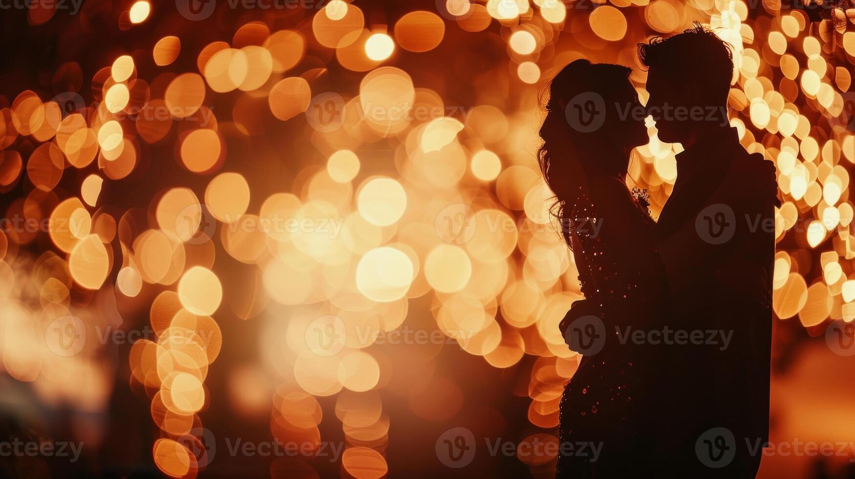 As the music played couples swayed and twirled under the stars their silhouettes illuminated by the dancing flames. 2d flat cartoon photo