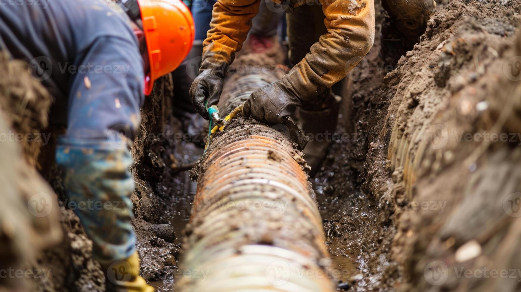 The completion of a section of underground infrastructure with workers using tools to test for any leaks or issues photo