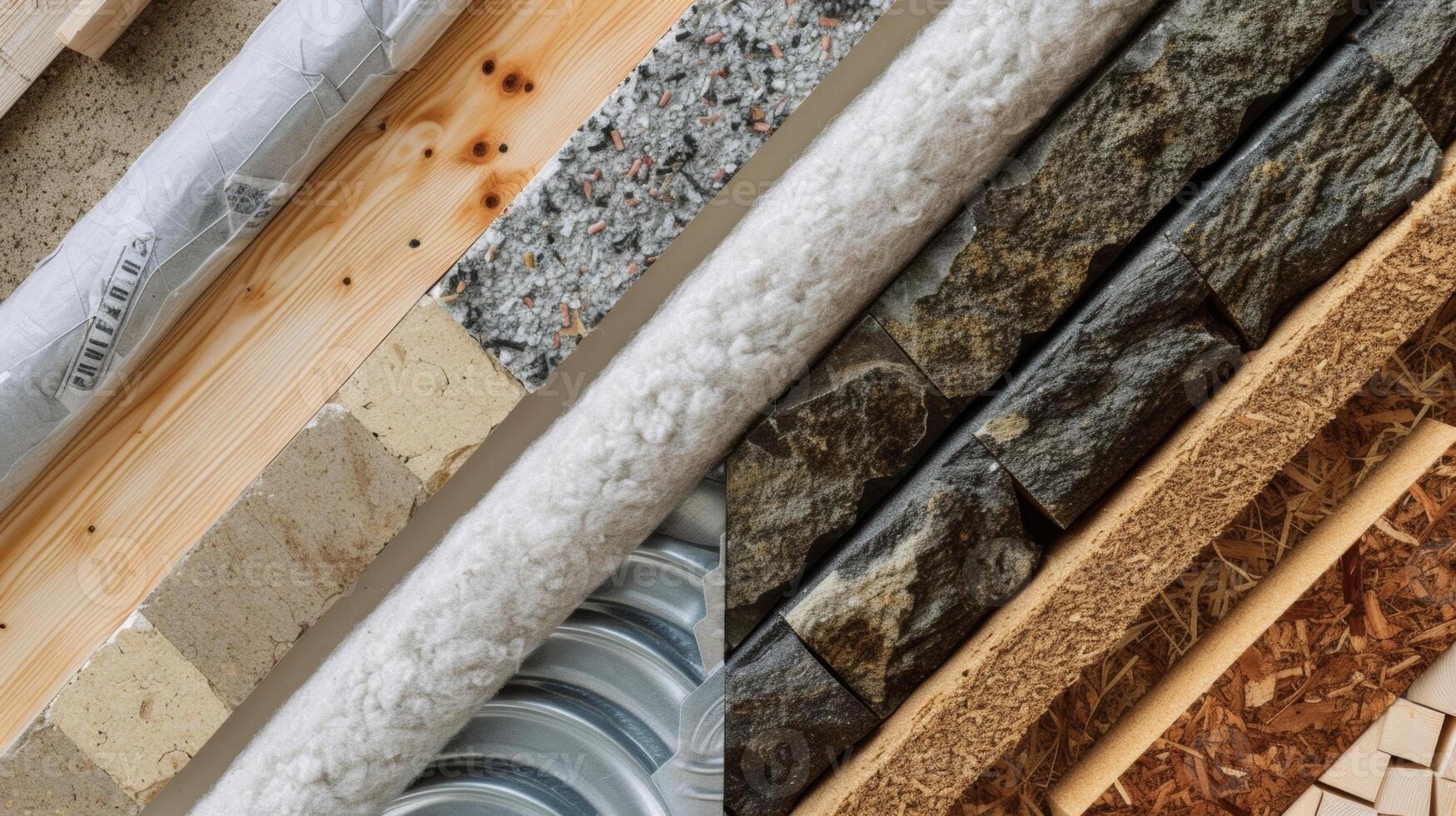 A collage of different types of insulation materials with captions explaining the benefits of each and how they can be used in different areas of a home photo