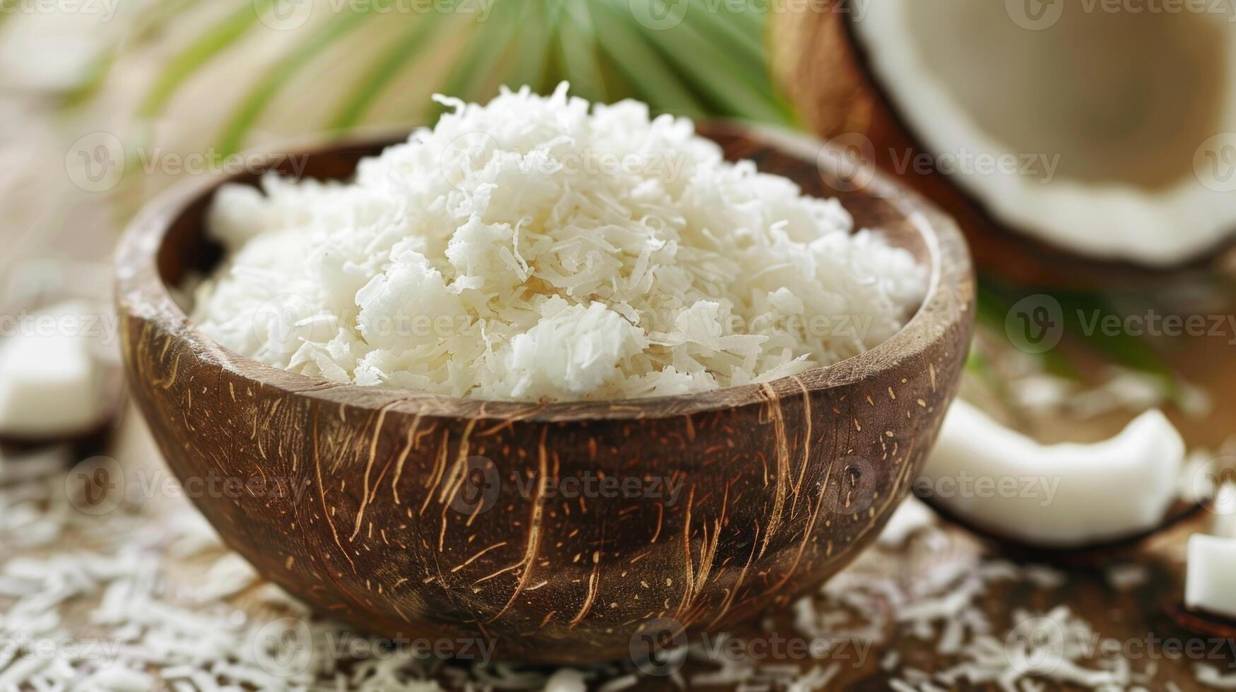 A bowl of freshly grated coconut ready to be used in delicious recipes photo