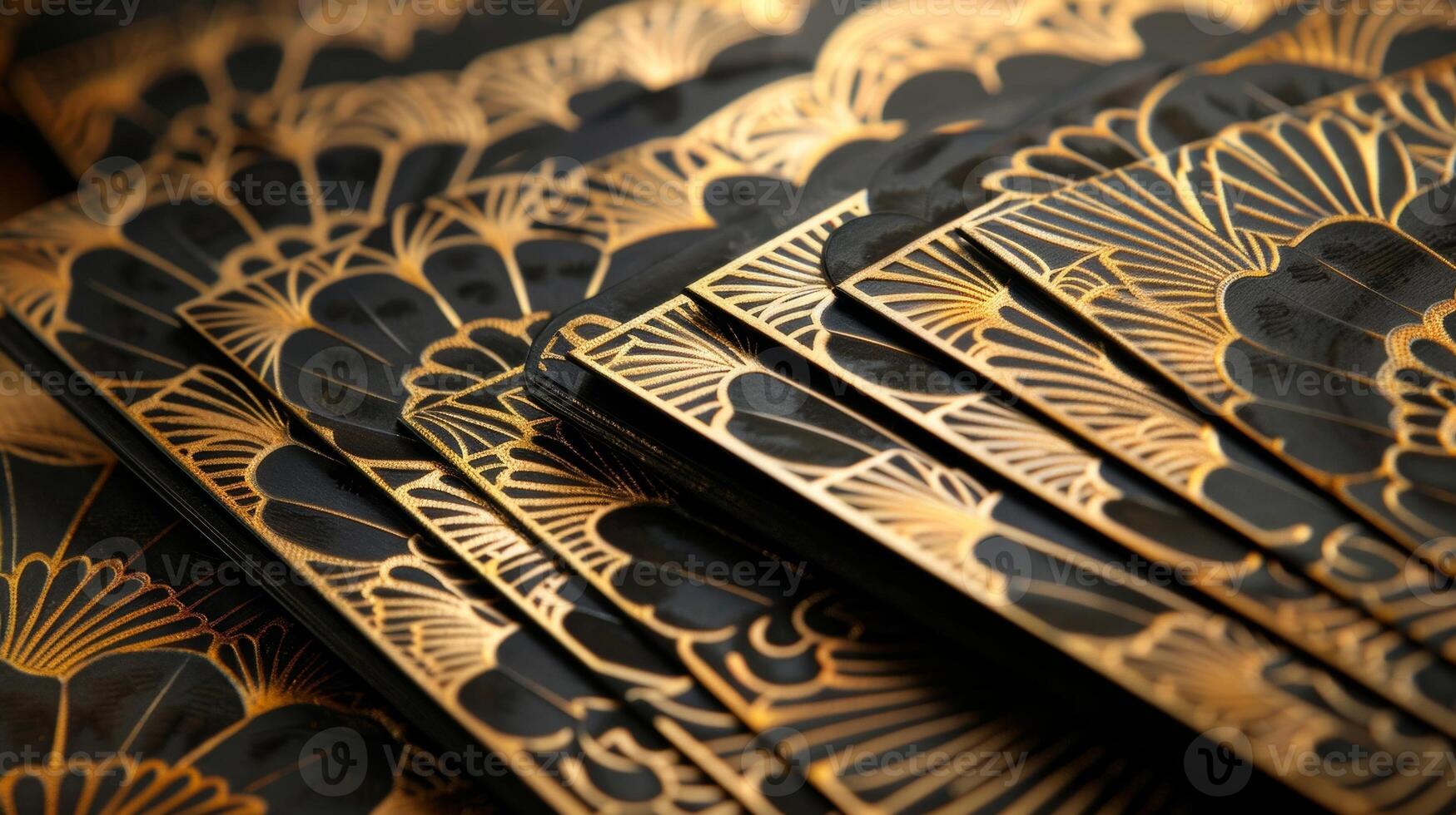 A set of letterpress cards exquisitely handprinted with a lavish gold and black design adding a touch of grandeur to any occasion photo