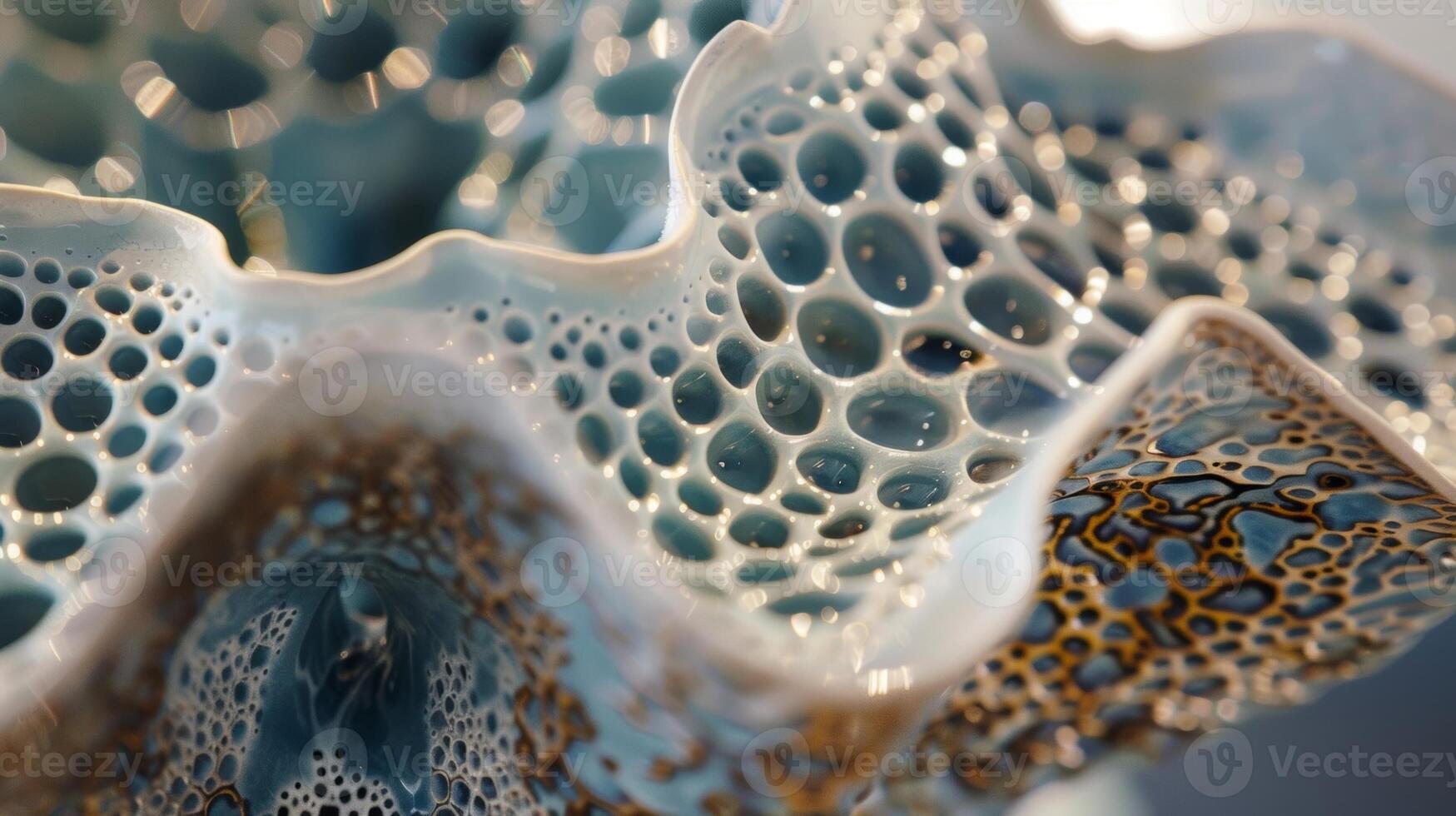 A zoomedin image of a ceramic sculpture with a delicate and highly polished finish highlighting the intricate details and craftsmanship. photo
