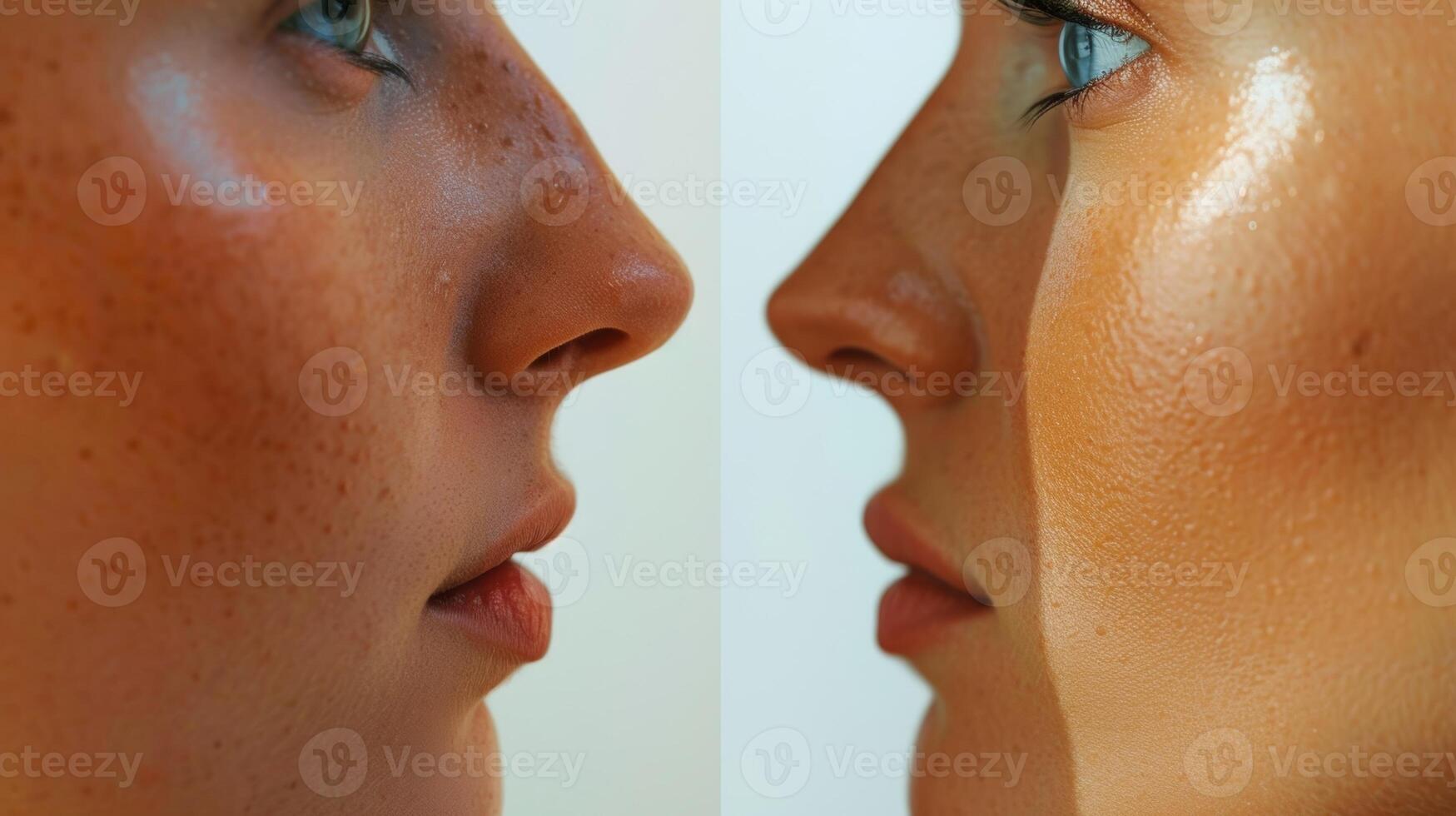 un lado a lado comparación de un personas cara antes de y después peso pérdida demostrando el impacto de infrarrojo saunas en en general salud y apariencia. foto